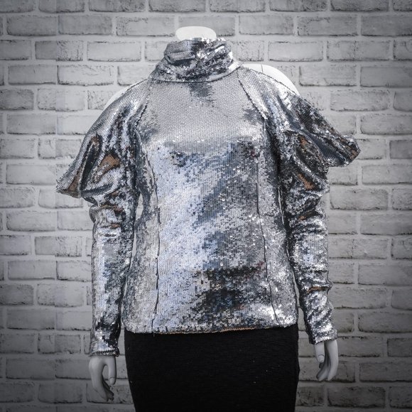 INC International Concepts Sequin Mock Neck Top, Large - Picture 1 of 4